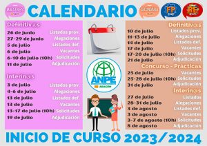 Calendario de inicio de curso 2023/2024 para cubrir puestos docentes en Aragón.